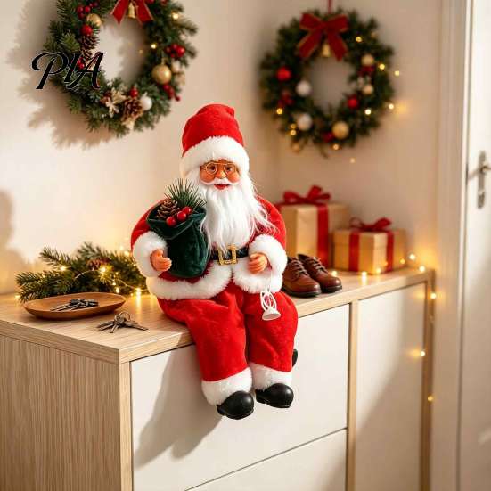 Traditional Santa Claus Figure Plush Figurine, 11.81 Inch Christmas Sitting Fabric Shelf Sitter Decor Doll for Holiday Home Decoration And Festive