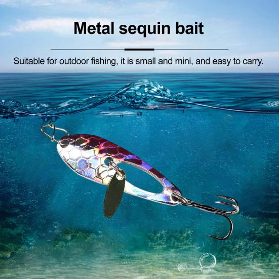 4CM/5G Spinner Blade Lure with Hook Double-sided Reflective Hard Metal Spoon Spinnerbait Rotating Sequin Lure Saltwater Freshwater Walleye Bass