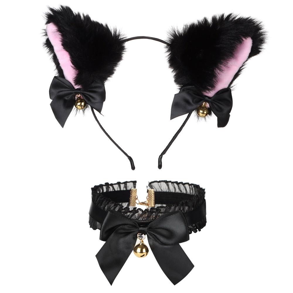 2 шт., женский, для девочек, макияж с колокольчиками, карнавальный ободок для волос, косплей, головной убор, кошачьи ушки, ожерелье