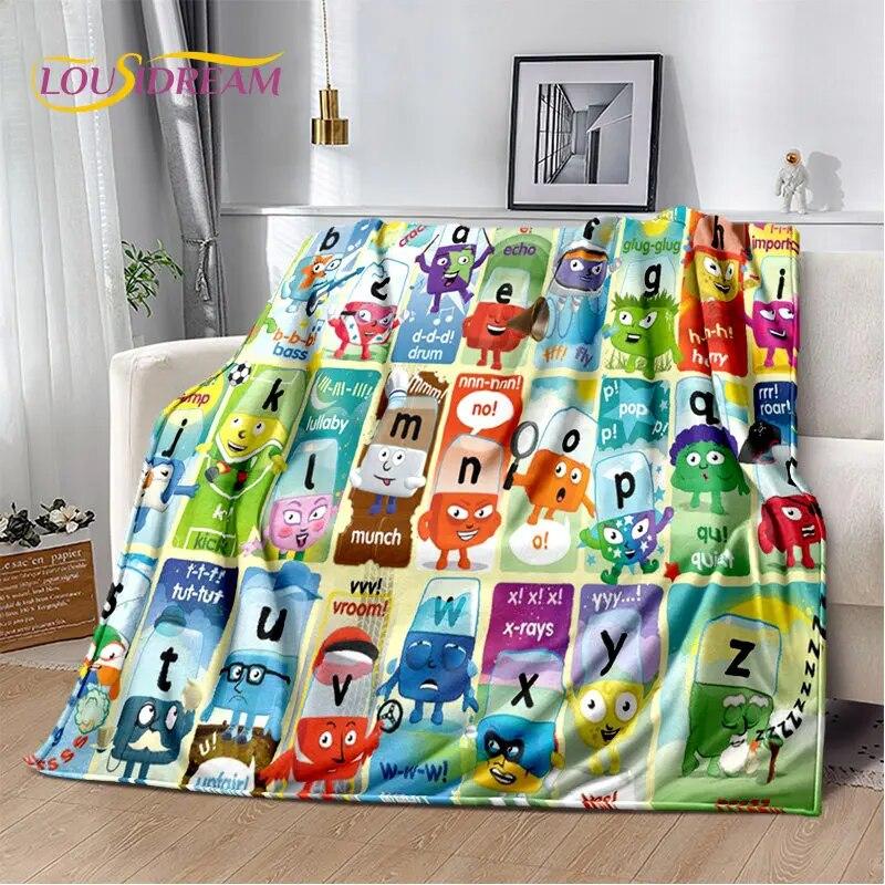 ABC Cartoon Alphabet Children Kids Early Education Soft Plush Blanket,Flannel Blanket Throw Blanket for Living Room Bedroom Sofa