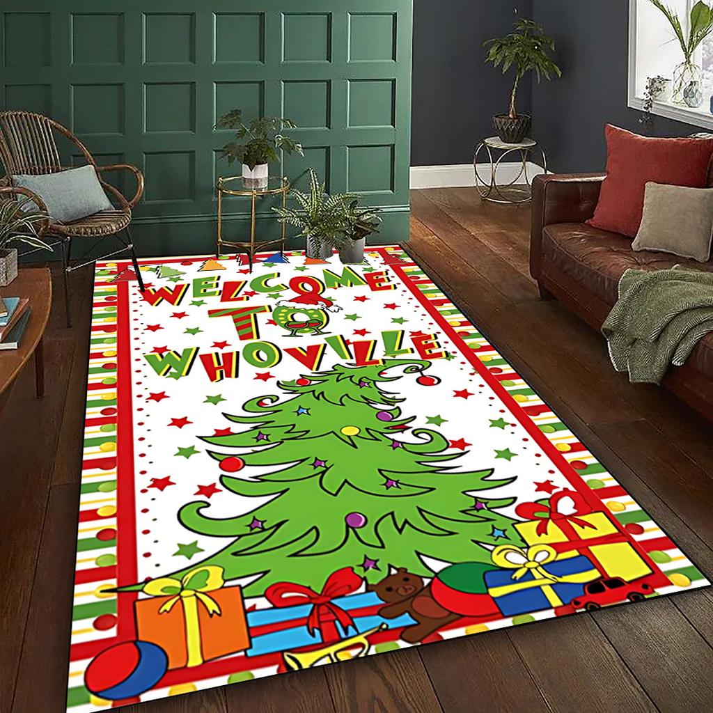 Christmas Holiday Doormat with Non-Slip Backing, Machine Washable Polyester Rug for Living Room, Bedroom & Cafe Decor