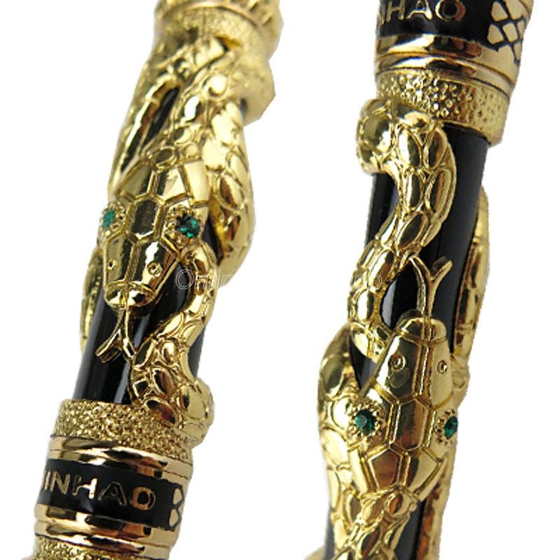 Jinhao Металлическая Древняя Золотая Змея Кобра 3D Узор Текстура Рельефная Скульптура Средний Перо Фонтанная Ручка Для Письма Чернильная Ручка