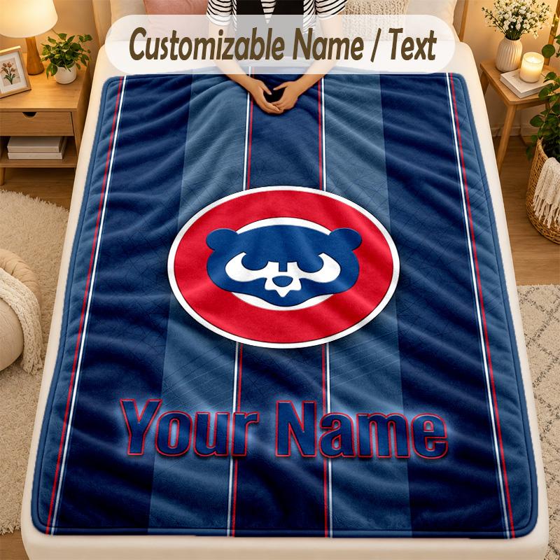 Flannel BlanketChicago Cubs Custom Name Text Personalized Soft Warm Throw Blanket Home Decor Gift
