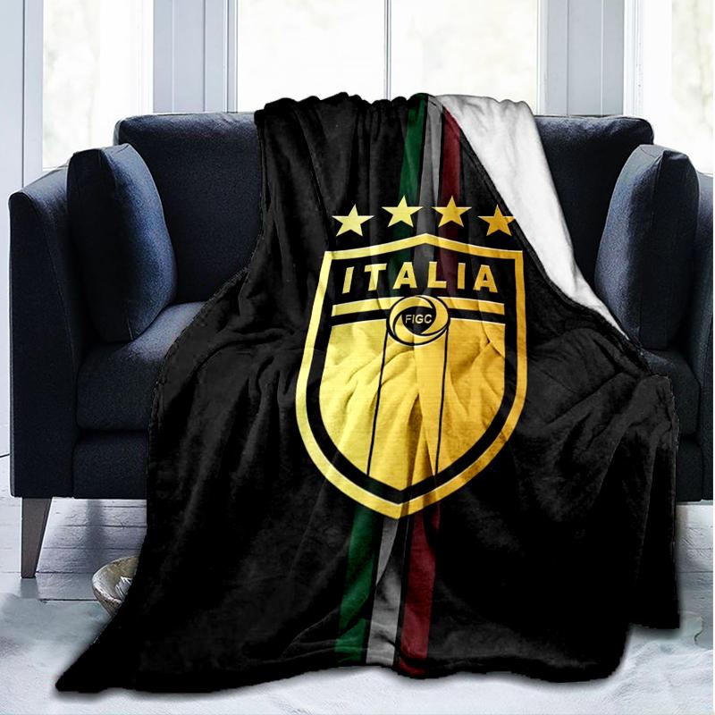1PC Italian Football Crest Printed Soft Flannel Blanket Throw for Adult Bedroom Living Room Sofa Camping Travel Fan gifts Christmas Gifts