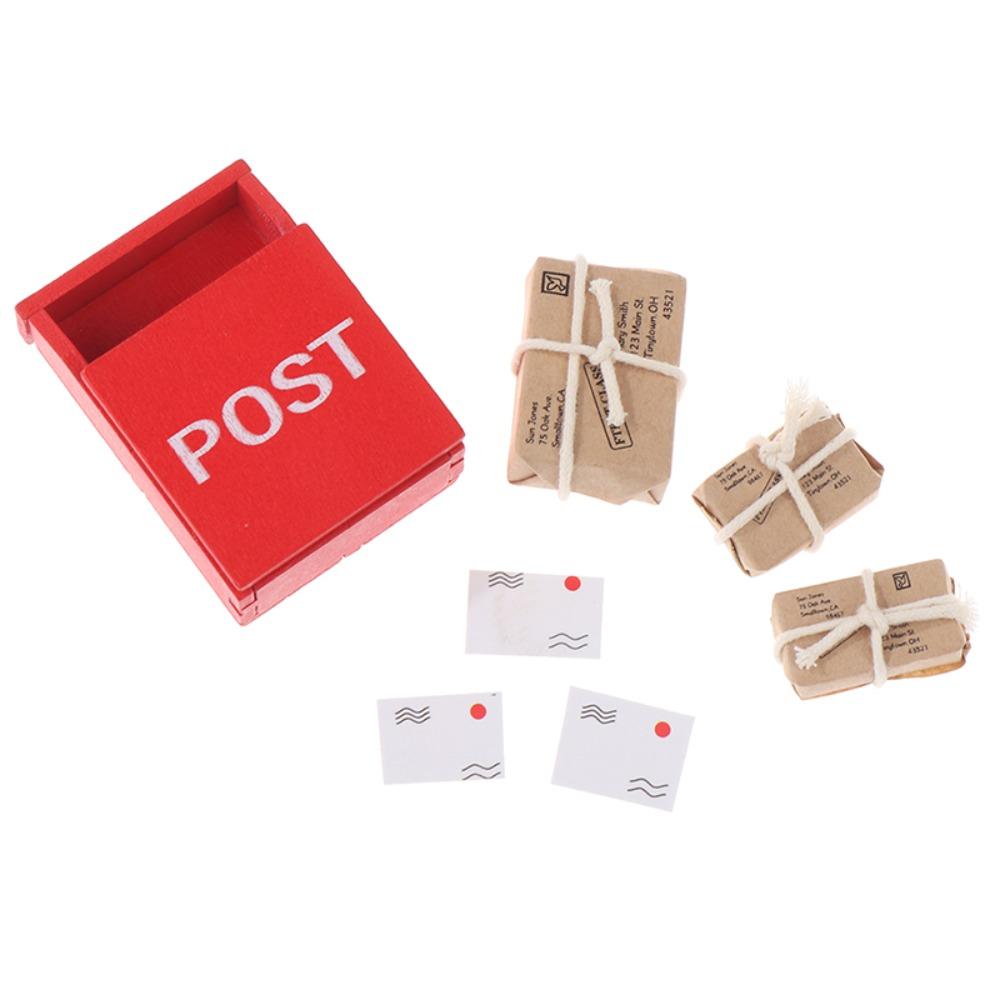 Dollhouse Miniature Letter Box Simulation Furniture Toy Mini Mailbox With Mail Sack Postcard
