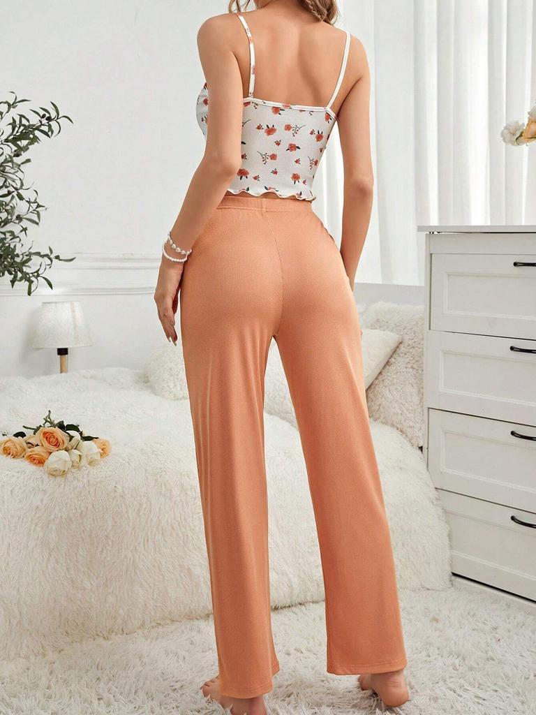 2024 Женский европейский и американский комплект пижамы-майки - Длинные брюки, Удобный, Повседневный, Для ношения дома/на улице