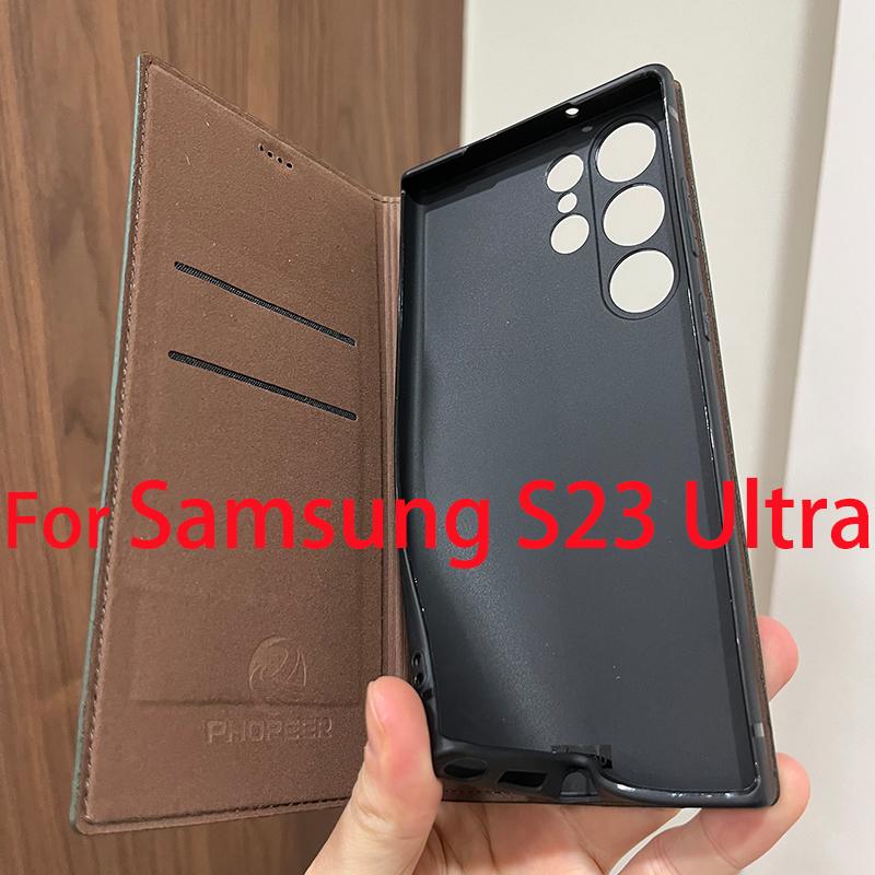 Magnetic Genuine Leather Skin Flip Wallet Book Phone Case Cover On For Samsung Galaxy S26 S25 S24 S23 S22 S21 S20 FE Plus Ultra