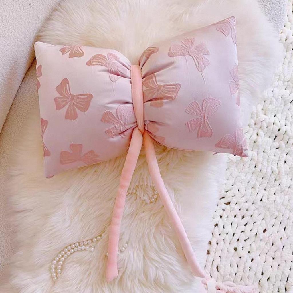 Korean Ins Ballet Style Girl Pink Ribbon Bow Pillow Cream Style Cushion Bedroom Sofa Cushion Cover