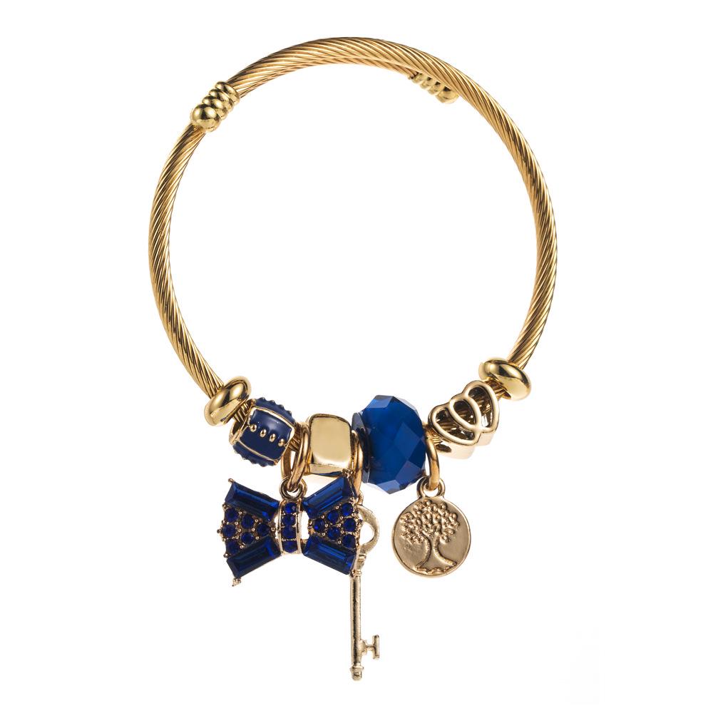 Модный золотой браслет-бантик из нержавеющей стали Panjia с кристальными бусинами и подвеской со стразами.