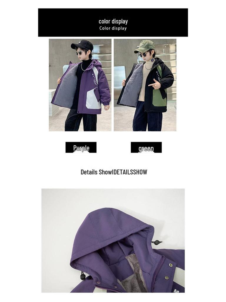 Модное хлопковое пальто для мальчиков 2025: Зимняя парка на бархатной подкладке