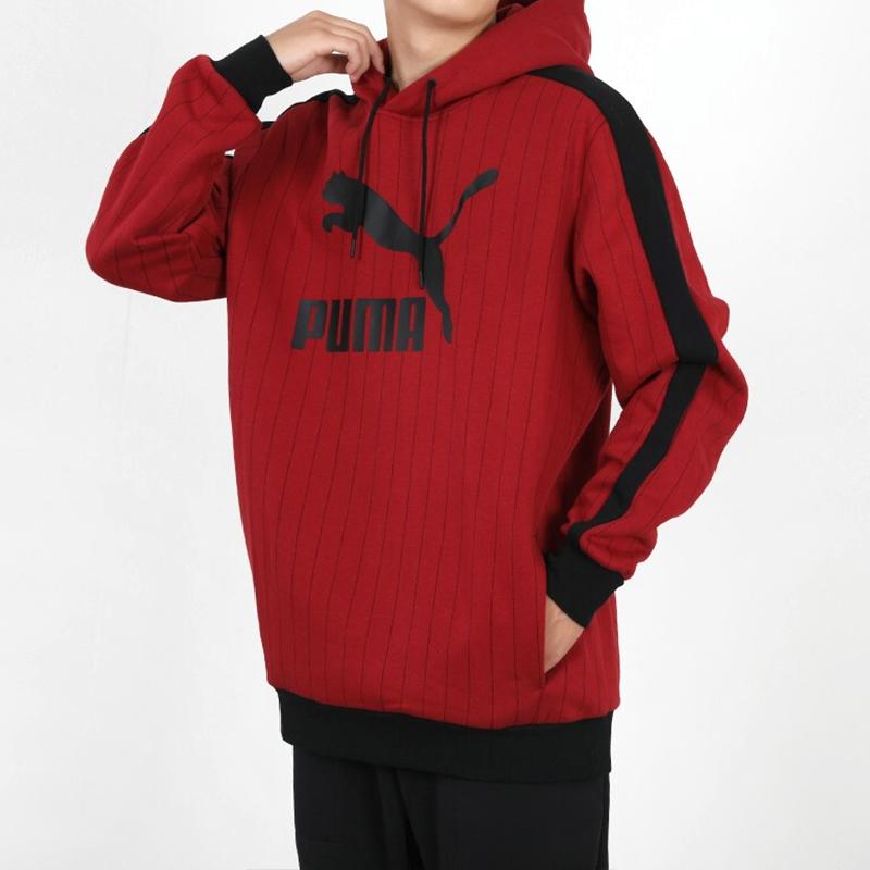 Puma Pinstripe Fleece-Lined Casual Hoodie Men Hoodie Red 530179-50