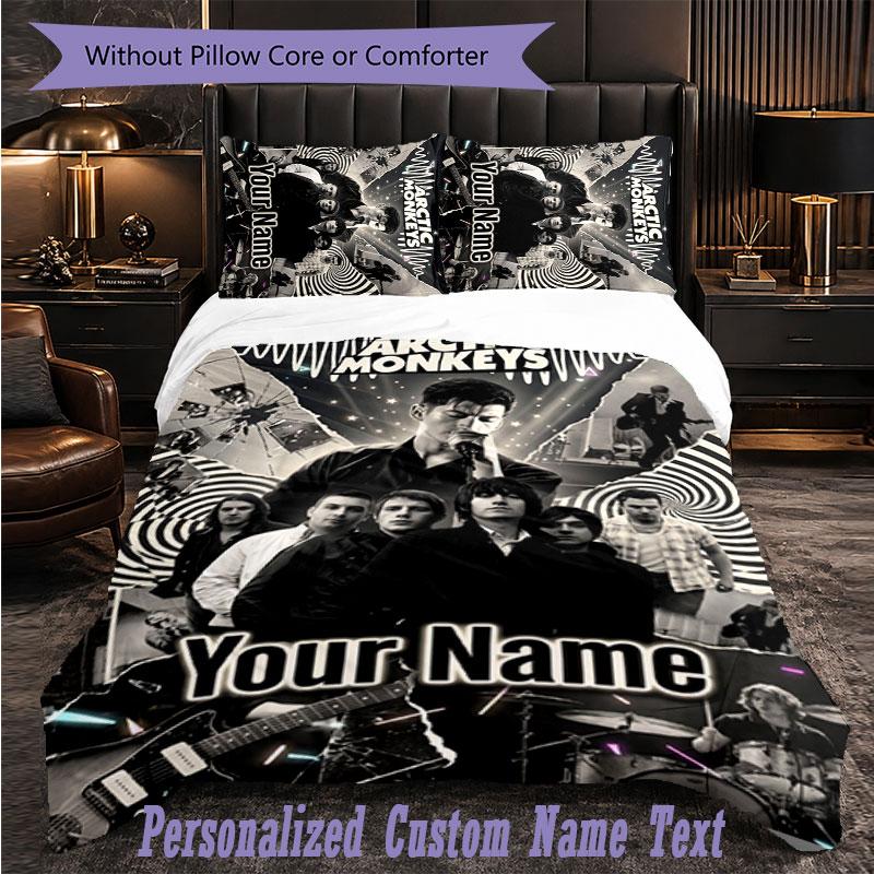 Personalized 3Pcs Bedding SetArctic Monkeys Custom Text Duvet Cover Pillowcase Set Bedroom Gift