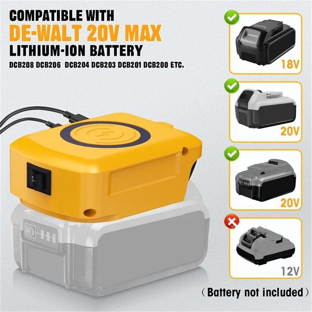 Беспроводное зарядное устройство Адаптер Порты Type-C и USB Для литий-ионной батареи Dewalt 18V - 20V