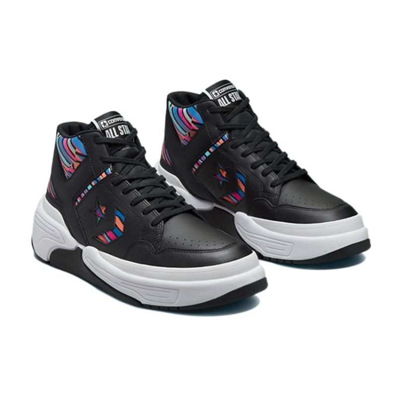 Converse Серия Weapon CX Кожаные полувысокие винтажные баскетбольные кроссовки Унисекс Черные с цветной строчкой