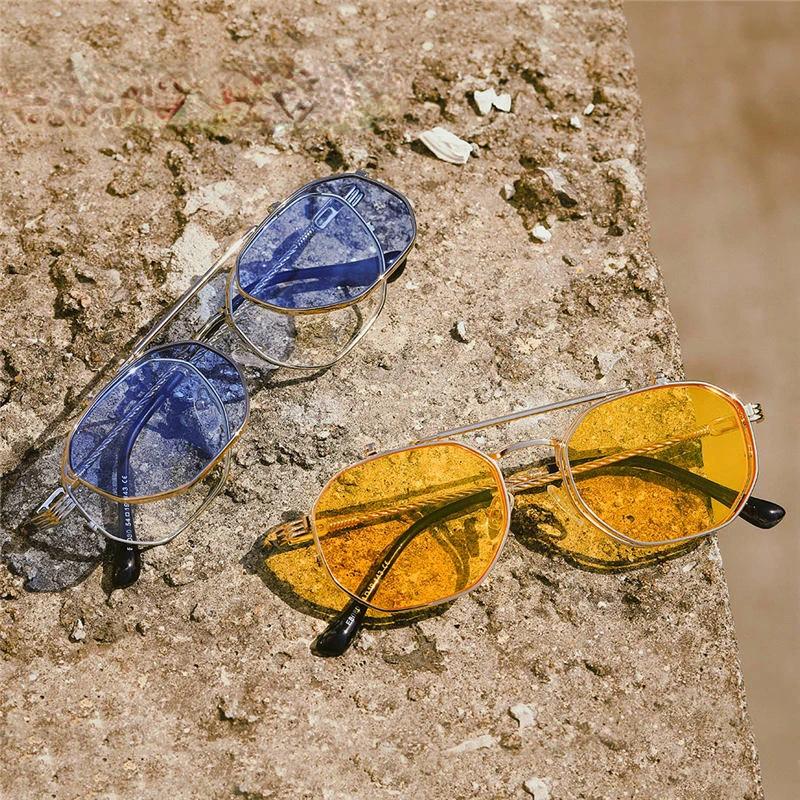 Vintage Steampunk Flip Pilot Sunglasses Retro Polygon Metal Sun Glasses For Men And Women Brand Designer Circle