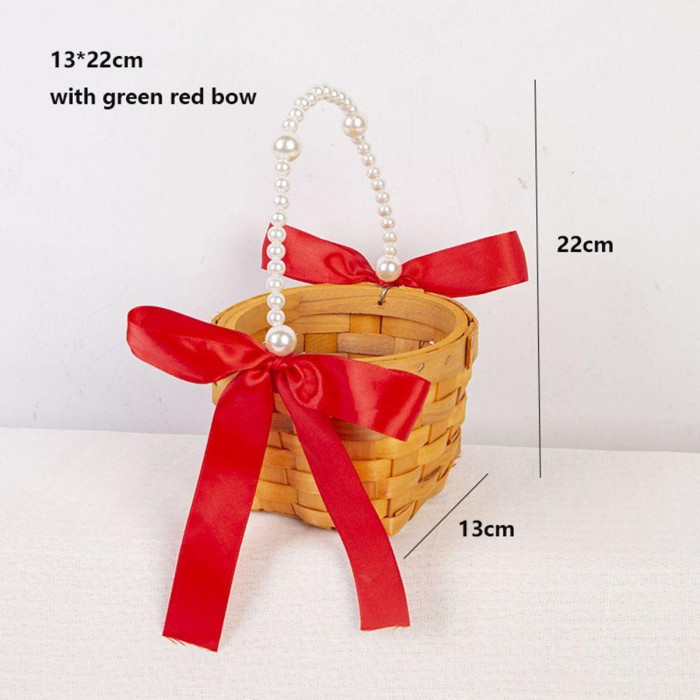 with Pearl Hand-held Weaving Flower Basket Vegetable Fruit Flowers Holder Living Room Decoration