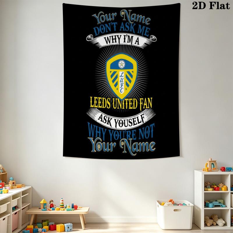 Leeds United F.C. Custom Name Wall Tapestry Aesthetic Wall Hanging Printed Fabric Blanket Decorative Tapestries for Bedroom Living Room Home Decor