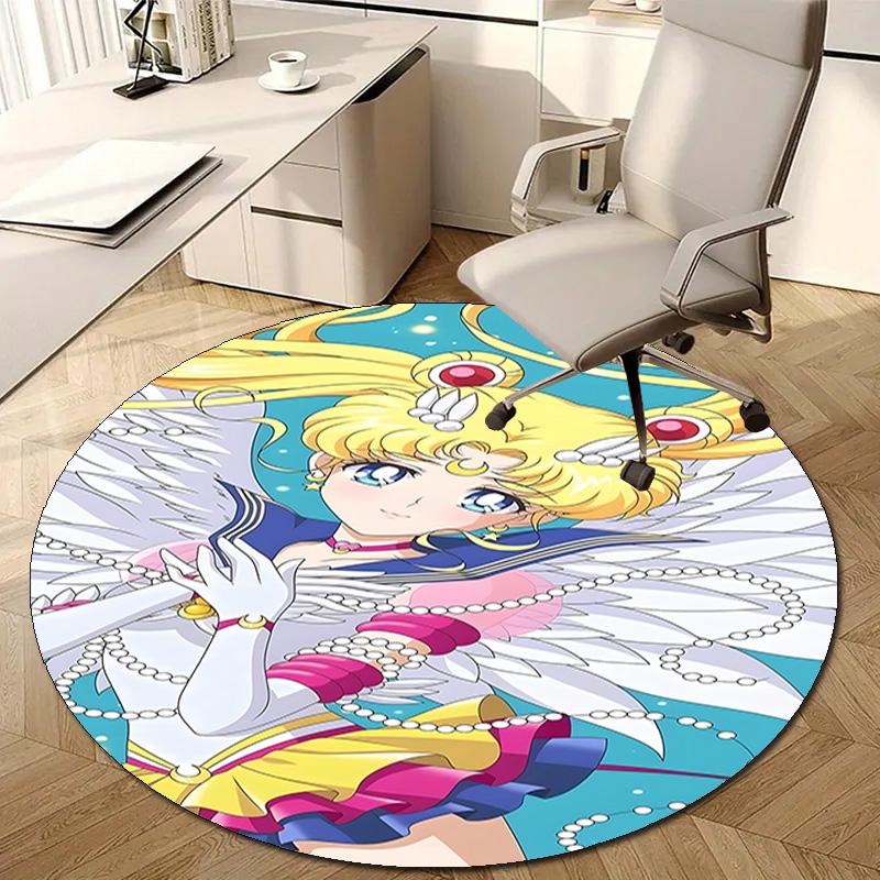 1pc Sailor Moon Print Round Carpet Chair Round Carpet Suitable for Bedroom Living Room Home Decorative Carpet