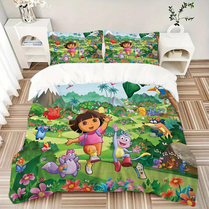 Dora'S Colorful Adventure Print 3Pcs Bedding Setduvet Cover With 2 Bedropillowcase Home Birthday Gift