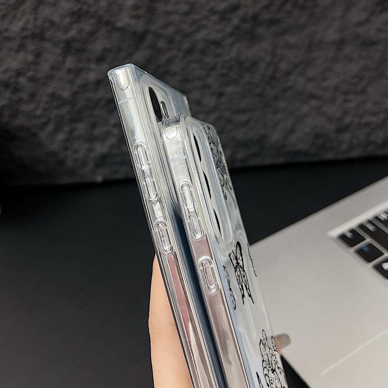 Черный блестящий глянцевый чехол для телефона с принтом бабочек для Samsung S25 S24 FE S23 Ultra A56 A36 A55 A16 A15 TPU PC Hybrid противоударный тонкий прозрачный бампер