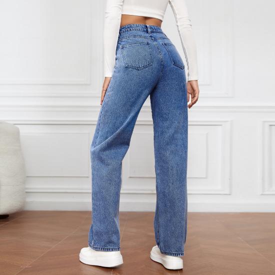2024 New European And American High Waisted Washed Women'S Jeans Long, Fashionable And Versatile Straight Leg Pants