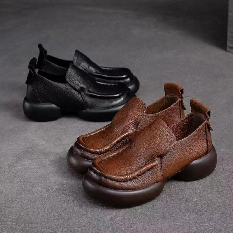 Thick-soled Small Leather Shoes Women's Autumn Soft Leather Niche Retro Lazy Casual Shoes One Pedal Does Not Tire the Feet Loafers