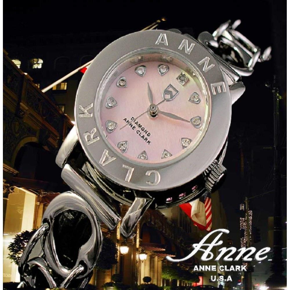 Anne Clark Ladies Wristwatch Natural Pink Shell Dial Heart Bracelet Stainless Steel Band 1021-SS