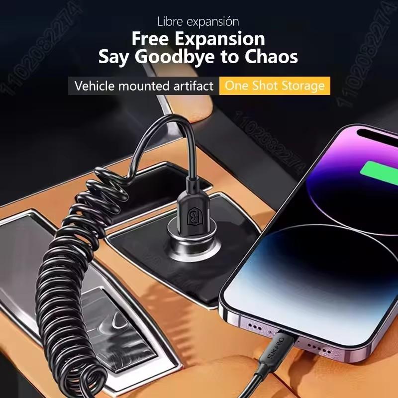 Для Apple 27 Вт USB-кабель для быстрой автомобильной зарядки для iPhone 14 13 12 11 Pro Max 8 Plus X XS пружинный телескопический зарядный кабель аксессуары
