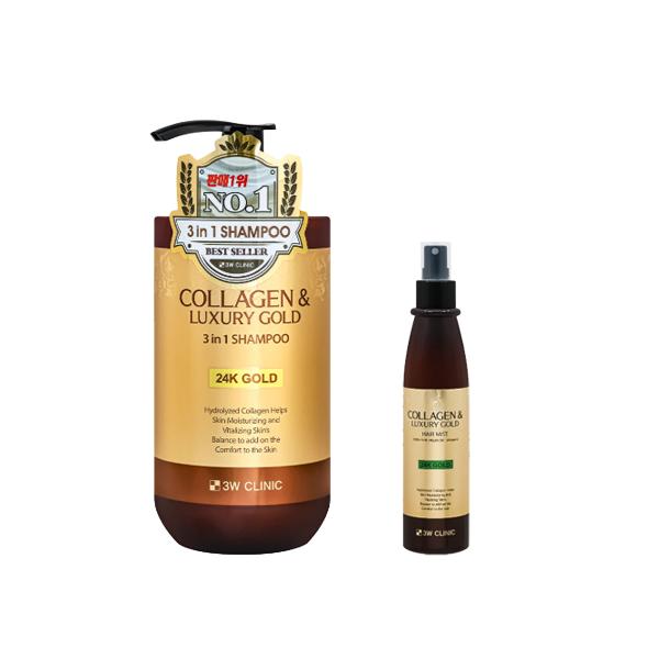 3w Clinic Коллаген и Роскошное Золото Комплексный Уход (Шампунь, Гель для душа, Лосьон для тела, Эссенция для волос, Мист для волос, Ампула для волос) (20 вариантов)