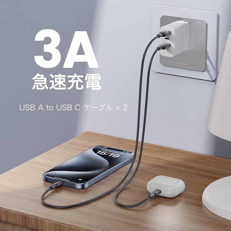 [USB A To USB C 1m X 2 + USB 1m X 2 Pieces ]USB Cable RAMPOW Type C 60W/3A Fast Charging PD3.0/QC3.0 Compatible USB2.0 Standard iPhone 16/16e/iPhone