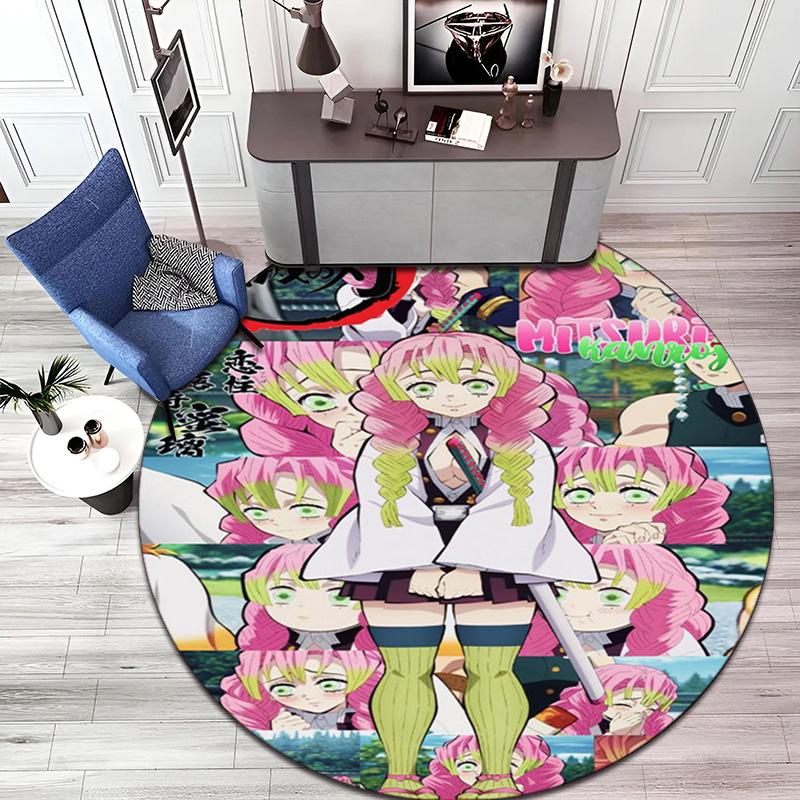 Classic Japanese-style cartoon Demon Slayer round rug, home soft decorative anti-slip yoga mat and chair mat, outdoor floor mat carpet K31