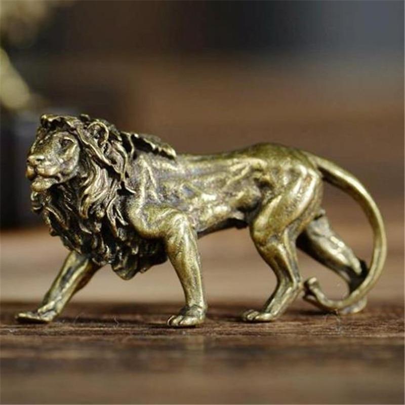 3D Mini Lion Casting Animal Figurine Retro Style Metal Sculpture Home Office Room Desktop Decoration Collect Ornaments Gift
