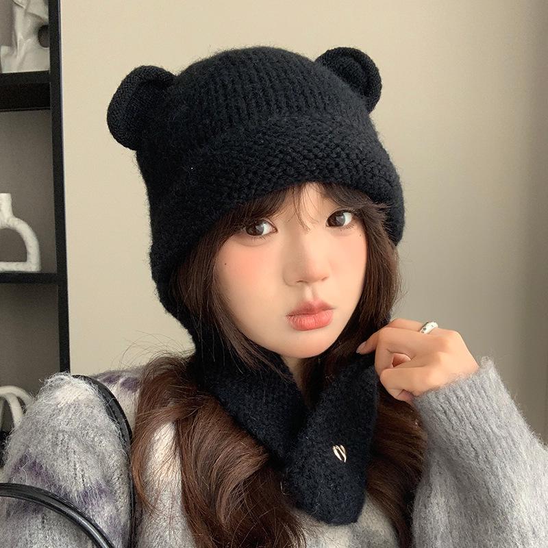 2024 женская симпатичная шерстяная шапка с маленьким лицом - уютная вязаная шапка Lei Feng для защиты ушей на осень/зиму