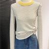 A High-end Striped Round-neck Long-sleeved Knitted Top for Women In Early Autumn, A New Slimming and Form-fitting Top
