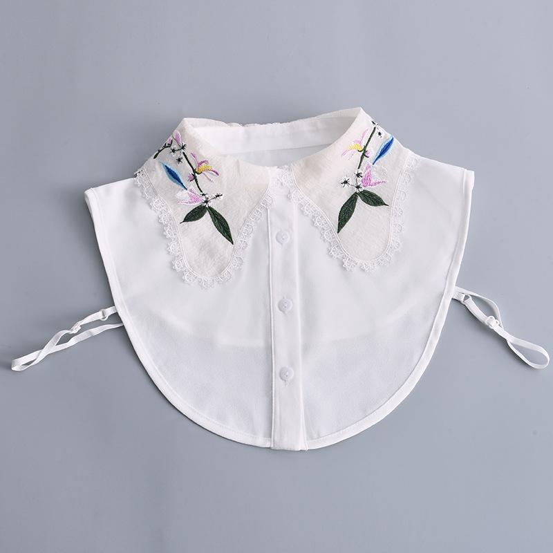 Women Embroidery Floral Shirt Fake Collar Female Solid Detachable Lapel Shirt False Collar Blouse Half Shirt Tops Fuax Cols