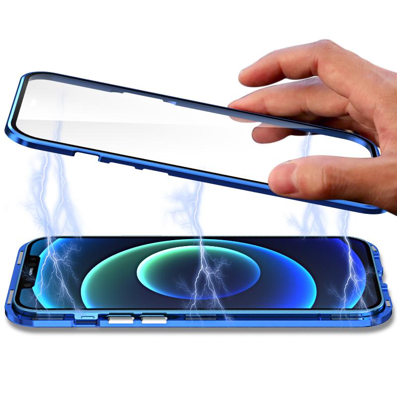 IPhone 15 14 13 12 11 Pro max X XR Xs max 7 8 plus mini uchun shaffof shisha metall magnit g'ilof