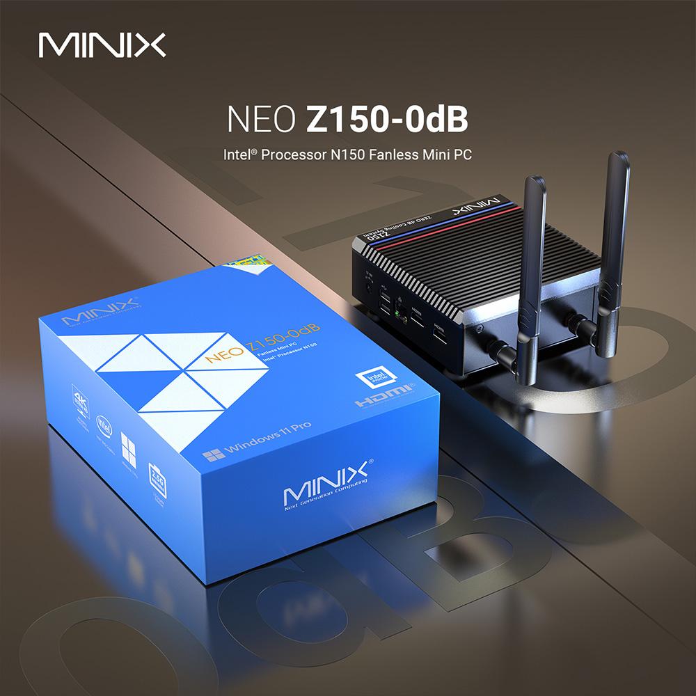 MINIX Z150-0dB Fanless Mini PC, Intel N150 4 Cores Max 3.6GHz, 16GB RAM 512GB SSD, 2*HDMI 4K@60Hz Dual Screen Display, WiFi 6 Bluetooth 5.2