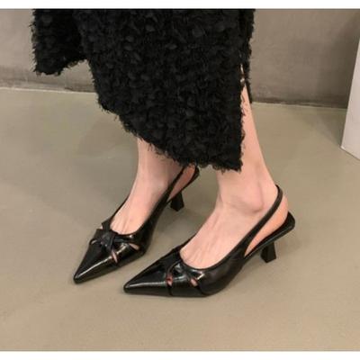 Новые летние роскошные женские сандалии-лодочки из лакированной кожи цвета французского винного с острым носком на среднем каблуке, ретро туфли с открытой пяткой на тонком каблуке