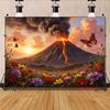 2D Volcano Lava Flow with Flowers Photography Background