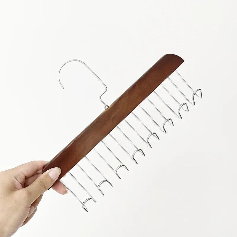 Вешалка-стойка из массива дерева с 8 крючками, многофункциональная сушилка для развешивания ремней, шляп, жилетов, нижнего белья, шелковых шарфов, бытовые товары для хранения