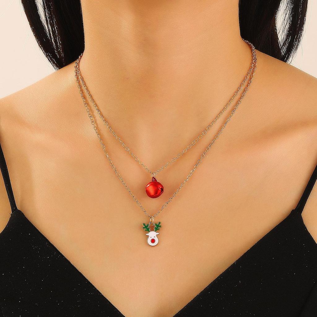 Рождественская праздничная атмосфера колокольчик Санта-Клаус рождественская елка лось двухслойное ожерелье кулон