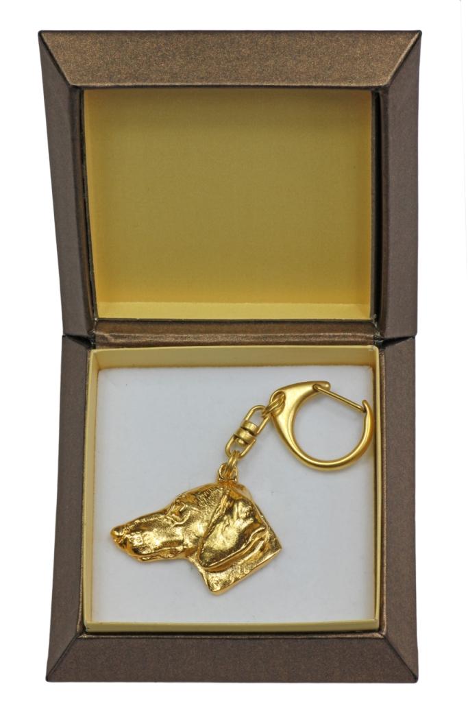 Dachshund Wire-haired, Wiener Dog, Badger Dog I - Gilded Key Ring with Dog In Gift Box, Handbag Decoration, Luxury Accessory by Art-Dog Brand