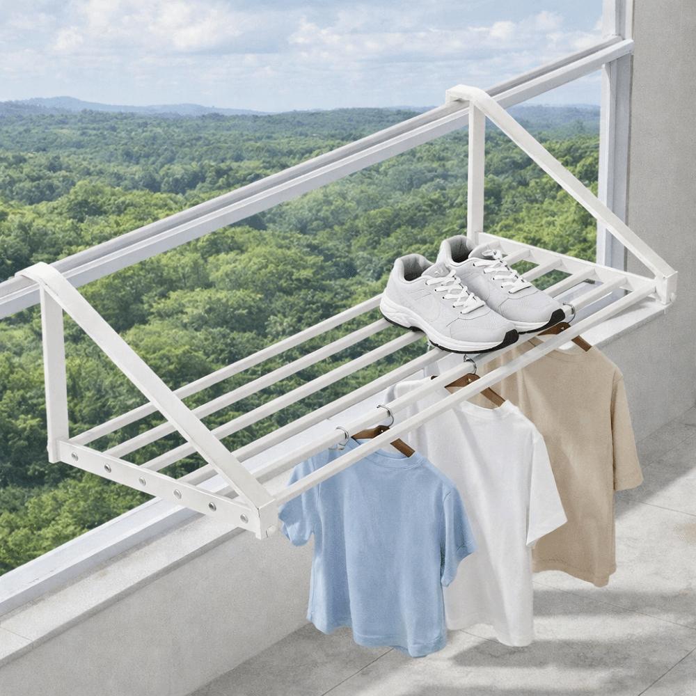 Space Saving Clothes Drying Rack Wall Mounted Hanging Clothes Rack Shoe Rack  for Balcony