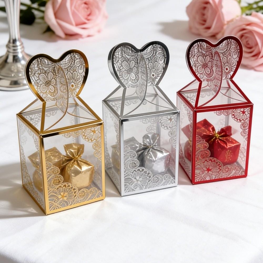 10 Pcs Gold Stamping Candy Boxes Transparent Wedding Favor Boxes Creative Gift Boxes