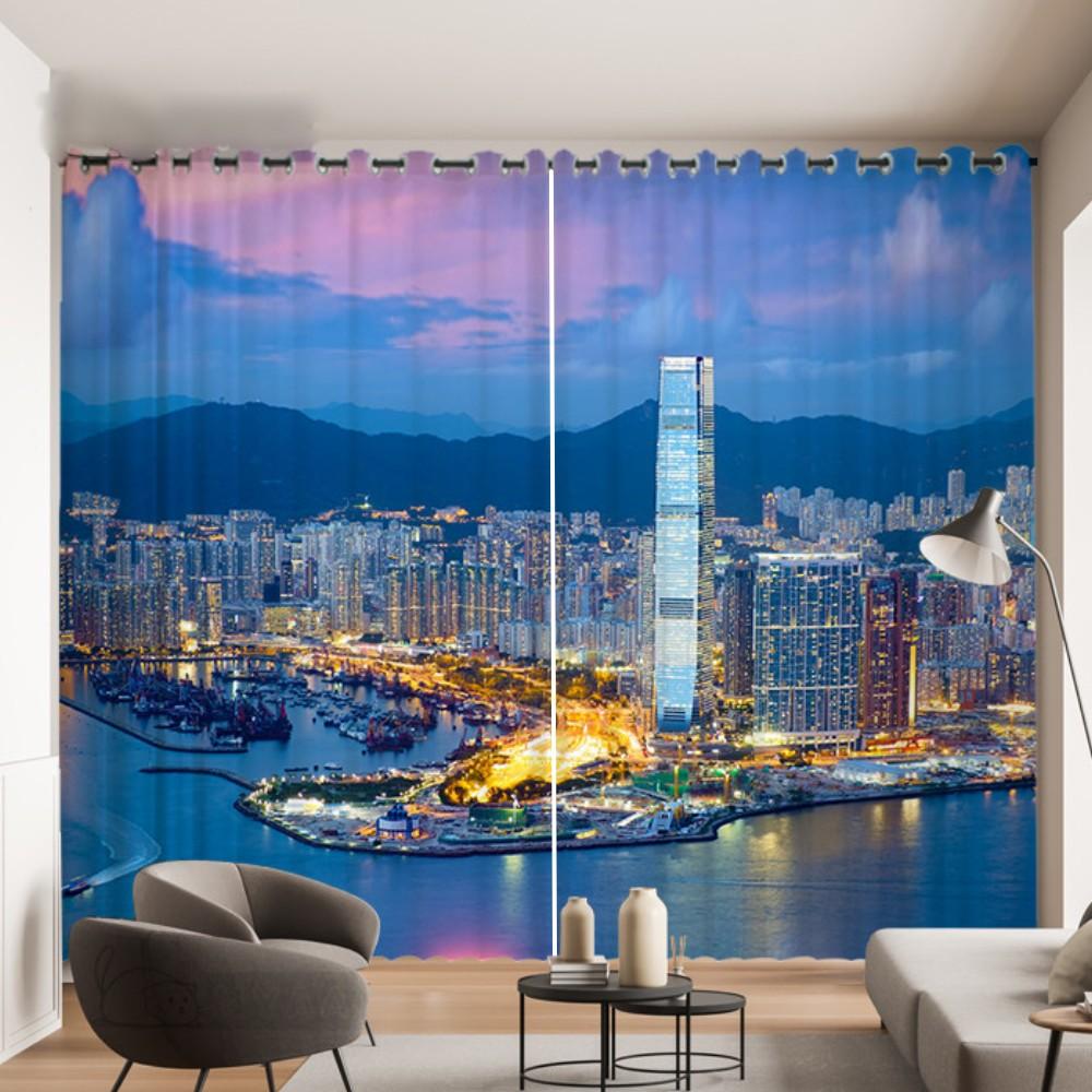 Современная городская ночная занавеска, международная городская фотодекоративная занавеска, макет 3D стерео занавеска для гостиной, спальни, кухни, 2 шт.