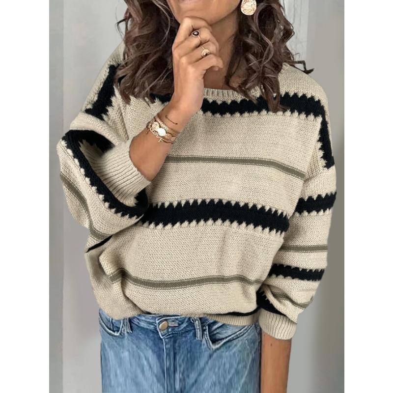 Осеннее движение Женский трикотажный свитер в металлическую полоску, свободный свитер для поездок на работу