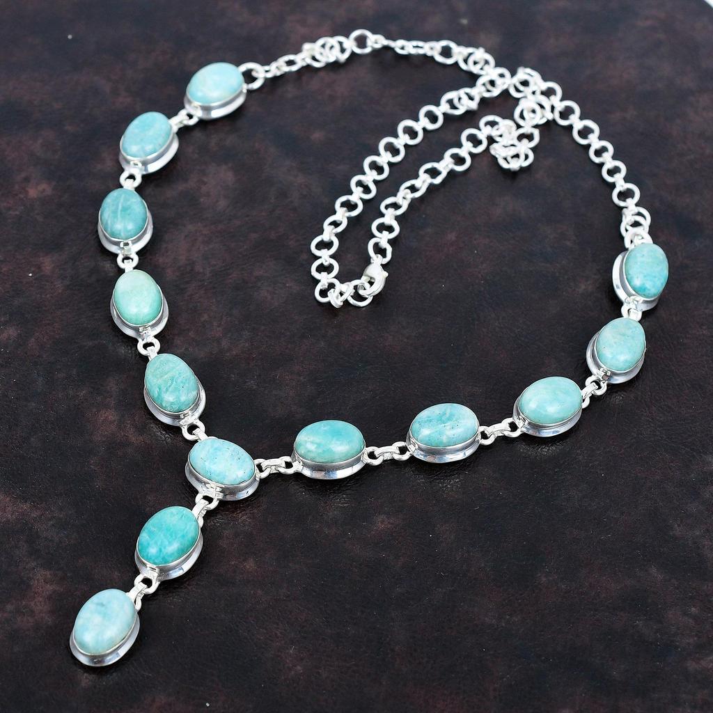 Ожерелье из амазонита, ожерелье из стерлингового серебра 925 пробы, регулируемая цепочка, ювелирные изделия из драгоценных камней высшего качества, ожерелье ручной работы, подарки на годовщину
