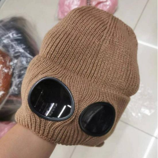 Унисекс Шерстяная Вязаная Шапка с Очками, На подкладке из бархата для тепла и ветрозащиты при катании на лыжах