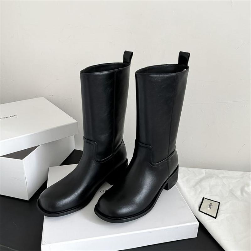 Модные новые осенне-зимние женские ботинки из спилка, женские ботинки до середины икры с круглым носком, модные ботинки ручной работы, zapatos de mujer