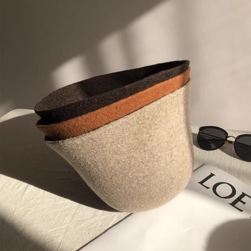 Australian Wool Bucket Hat Women's Autumn and Winter Light Luxury High-end Feeling Show Face Small Bucket Hat Cold Wind British Warm Hat